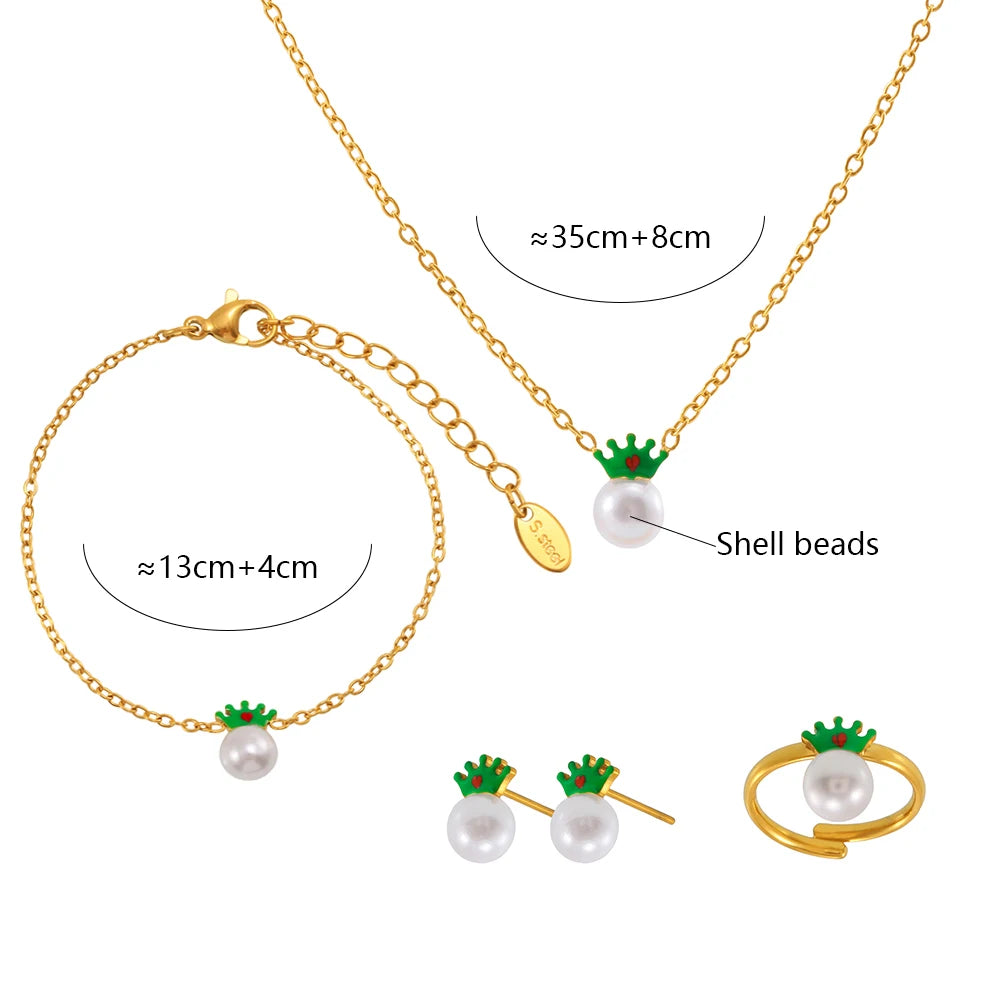 Children Jewelry Sets For Girls Stainless Steel Earrings Bracelets Rings Necklaces Child's Chain Necklace Bracelet Ring Earring