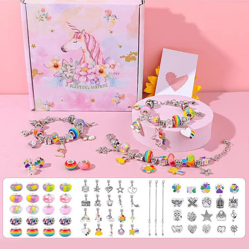 Girls DIY Bracelet Set Handmade Jewelry Alloy Material Crystal Beads Children Pretend Play Game Bracelet Making Kit QC-TMZ