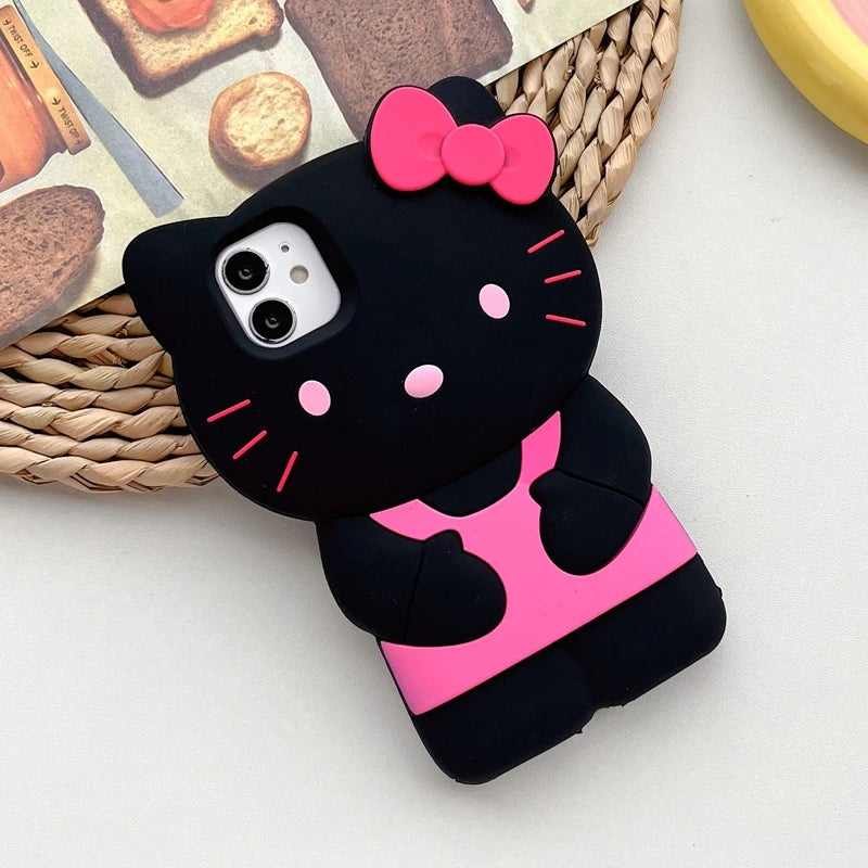Cartoon kawaii 3D Bow Kitty For iPhone 17 16 15 14 13 12 11 Pro Plus mini Max Xs XR 6 7 8 SE Silicone Soft Cover Case