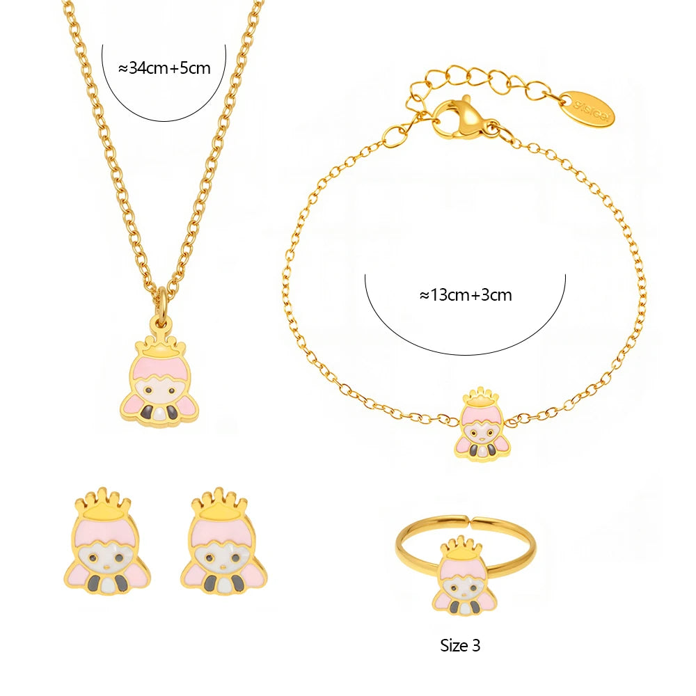 Children Jewelry Sets For Girls Stainless Steel Earrings Bracelets Rings Necklaces Child's Chain Necklace Bracelet Ring Earring