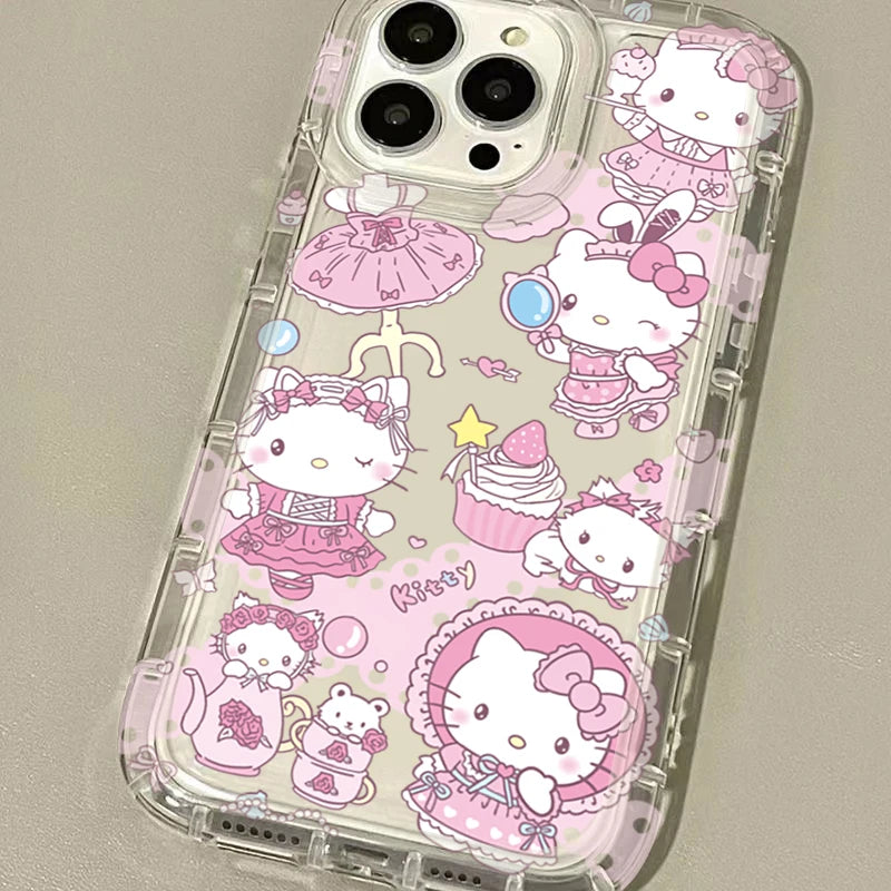 Cartoon Cute Hello Kitty Phone Case For iPhone 17 Air 16 16E 15 14 Plus 13 12 11 Pro Max Plus 7 8 SE 2020 Clear Shockproof Cover