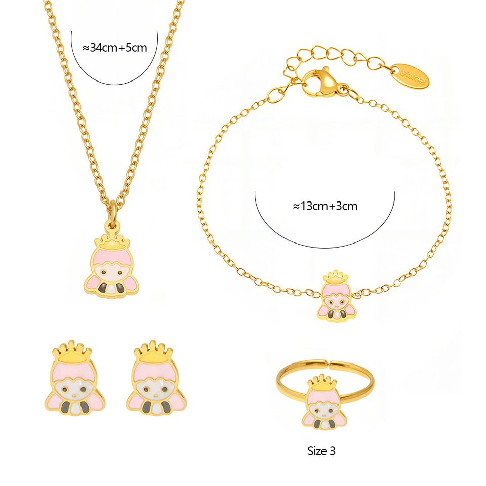 Children Jewelry Sets For Girls Stainless Steel Earrings Bracelets Rings Necklaces Child's Chain Necklace Bracelet Ring Earring
