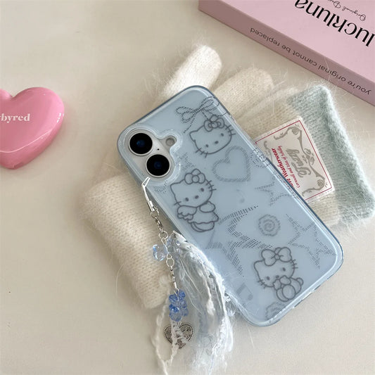 Cat phone case hello kitty With luxury imitation diamonds and glitter for iPhone 16 15 14 13Pro Max bumper Protective Shockproof