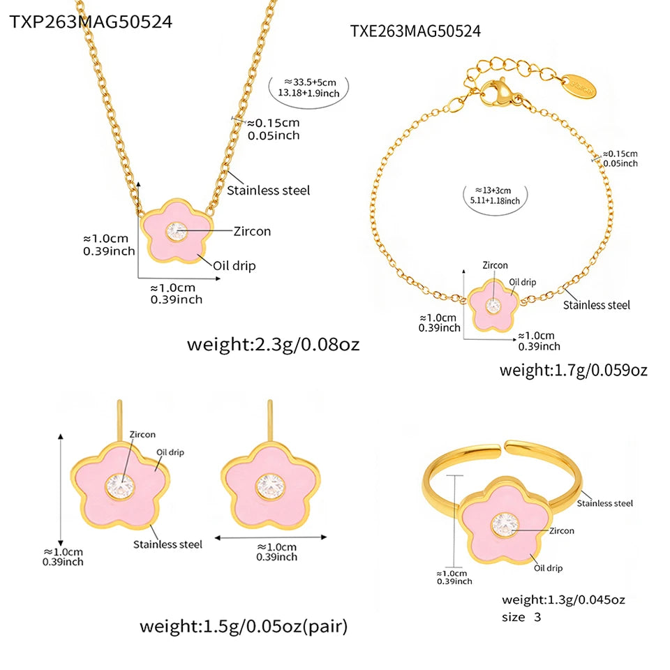 Children Jewelry Sets For Girls Stainless Steel Earrings Bracelets Rings Necklaces Child's Chain Necklace Bracelet Ring Earring