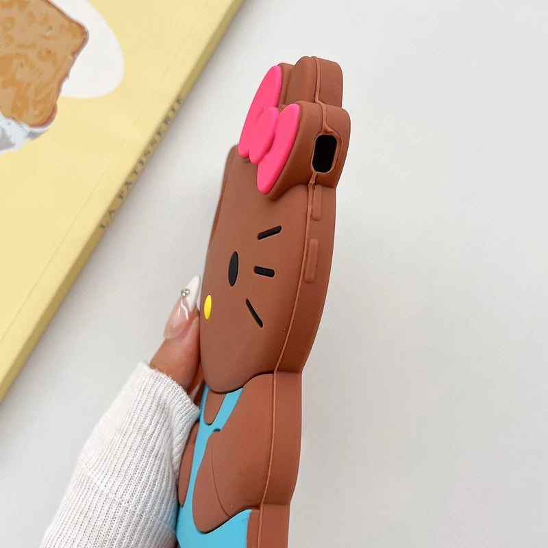 Cartoon kawaii 3D Bow Kitty For iPhone 17 16 15 14 13 12 11 Pro Plus mini Max Xs XR 6 7 8 SE Silicone Soft Cover Case