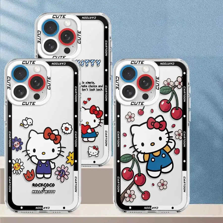 Cartoon Hello K-kitty Case for iPhone 12 Mini 17 Air XR 16e 7 8 16 15 14 Plus 13 12 11 Pro MAX Soft Phone Cover