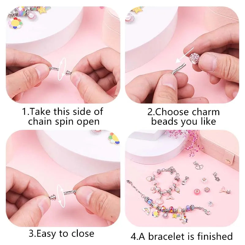 ﻿Girls DIY Bracelet Set Handmade Jewelry Alloy Material Crystal Beads Children Pretend Play Game Bracelet Making Kit QC-TMZ﻿﻿