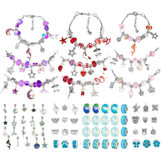 ﻿Girls DIY Bracelet Set Handmade Jewelry Alloy Material Crystal Beads Children Pretend Play Game Bracelet Making Kit QC-TMZ﻿﻿